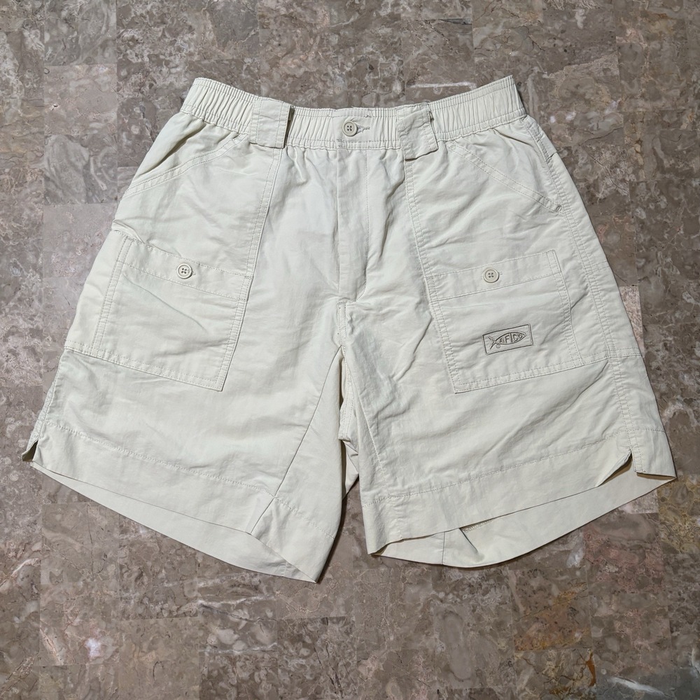 AFTCO Fishing Shorts Mens 30 Tan Elastic Waist Cargo UPF Nylon Performance